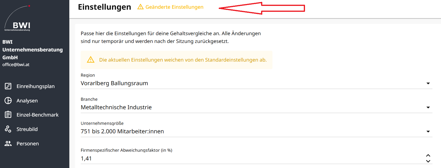 Lohn-Guide: Geänderte Einstellungen