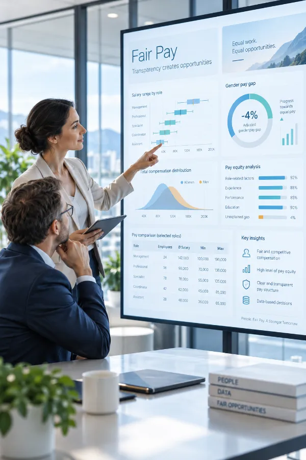 HR-Verantwortliche analysieren Gehaltsdaten, Gender Pay Gap und Entgelttransparenz mit dem Lohnguide von BWI.